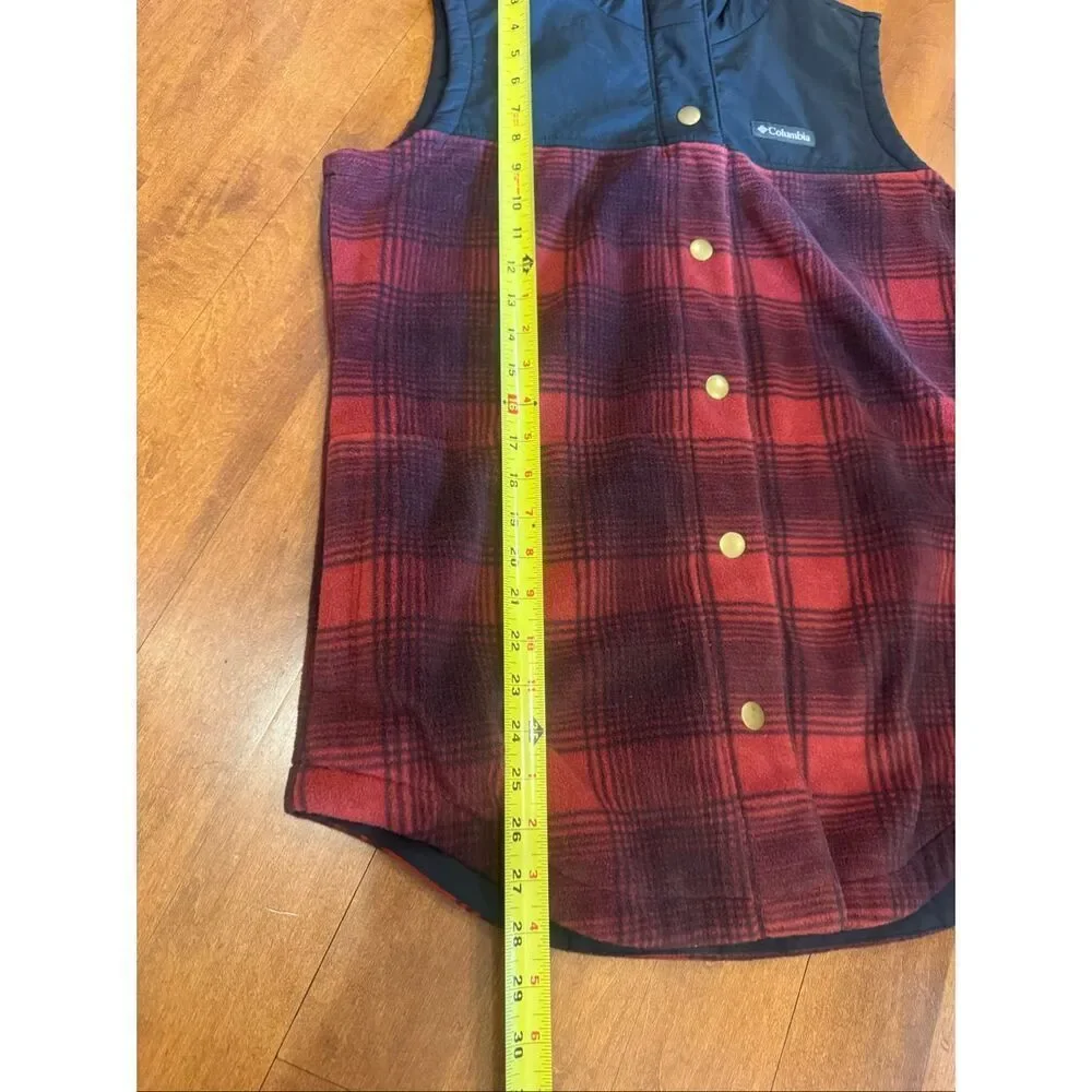 Men’s Columbia Hooded Fleece-Lined Plaid Vest – Size Large